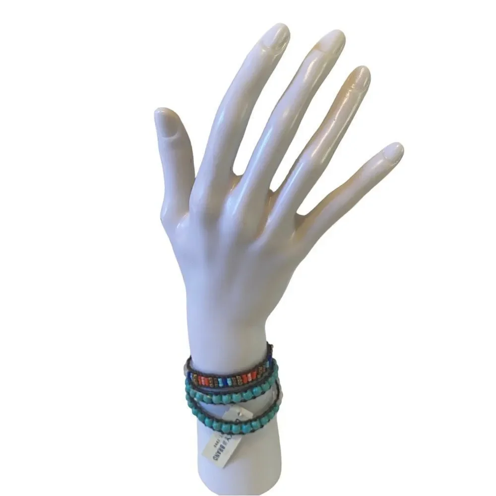 Multi Colored Seed Bead & Leather Wraparound Bracelet.